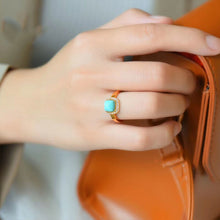 Load image into Gallery viewer, Original Designer Craft Turquoise Geometric Opening Ring Vintage Style Retro Exquisite Charm Female Brand Jewelry
