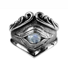 Load image into Gallery viewer, Original Designer Craft Natural Moonstone Eye of Demon Ring Original Exaggeration Men&#39;s Thai Silver Brand Jewelry
