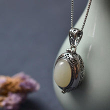 Load image into Gallery viewer, Original Designer Craft Natural White Jade Charm Unique Pendant Necklace Vintage Style Retro Creative Women&#39;s Silver Jewelry
