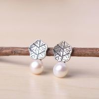 Original Designer Craft Lotus Leaf Earrings Natural Pearl Earrings Elegant Charm Women's Silver Jewelry