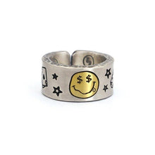 Load image into Gallery viewer, Original Designer Money Stars Poker Smiling Face Opening Adjustable Ring Unique Creative Punk Style Women&#39;s Brand Jewelry
