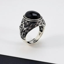 Load image into Gallery viewer, Original Designer Craftsmanship Dark Retro Open Ring Inlaid Black Agate Charm Men&#39;s Jewelry
