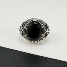 Load image into Gallery viewer, Original Designer Craftsmanship Dark Retro Open Ring Inlaid Black Agate Charm Men&#39;s Jewelry
