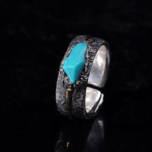 Load image into Gallery viewer, Original Designer Craftsmanship Inlaid Turquoise Opening Adjustable Ring Retro Men&#39;s Trendy Silver Jewelry
