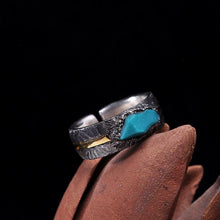 Load image into Gallery viewer, Original Designer Craftsmanship Inlaid Turquoise Opening Adjustable Ring Retro Men&#39;s Trendy Silver Jewelry
