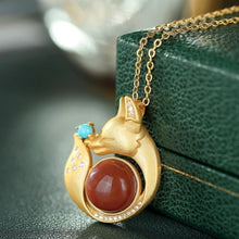 Load image into Gallery viewer, Original Designer Natural Southern Red Agate Crystal Pendant Necklace Creative Fox Shape Charm Brand Jewelry
