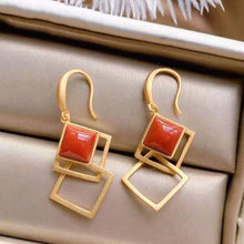 Load image into Gallery viewer, Original Designer Natural Souther Red Agate Unique Craft Earrings Geometric Luxury Women&#39;s Brand Jewelry
