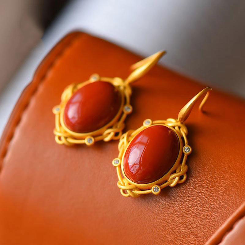 Original Natural Southern Red Agate Vintage Style Retro Unique Craft Elegant Women's Brand Jewelry