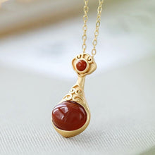 Load image into Gallery viewer, Original Southern Red Agate Pendant Necklace Vintage Retro Unique Ancient Golden Craft Luxury Women&#39;s Brand
