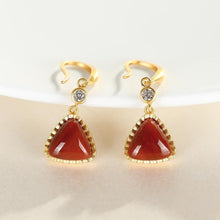 Load image into Gallery viewer, Original Craft Natural Southern Red Agate Triangle Earrings Vintage Style Retro Design Charming Women&#39;s Brand Jewelry
