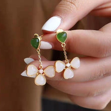 Load image into Gallery viewer, Lokaloca Natural Fine Jade Heart-shaped Long Earrings
