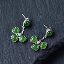 Load image into Gallery viewer, Lokaloca Natural Fine Jade Heart-shaped Long Earrings
