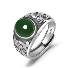 Load image into Gallery viewer, Original Natural Fine Jade Ring Retro Emerald Opening Adjustable Ring Exquisite Men&#39;s Silver Jewelry
