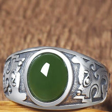 Load image into Gallery viewer, Original Natural Fine Jade Ring Retro Emerald Opening Adjustable Ring Exquisite Men&#39;s Silver Jewelry
