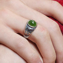 Load image into Gallery viewer, Original Natural Fine Jade Ring Retro Emerald Opening Adjustable Ring Exquisite Men&#39;s Silver Jewelry
