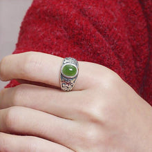 Load image into Gallery viewer, Original Natural Fine Jade Ring Retro Emerald Opening Adjustable Ring Exquisite Men&#39;s Silver Jewelry
