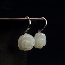 Load image into Gallery viewer, Original Silver Inlaid Fine Jade Rose Plant Floseower Earrings Lady&#39;s Fashion Jewelry
