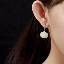 Load image into Gallery viewer, Original Silver Inlaid Fine Jade Rose Plant Floseower Earrings Lady&#39;s Fashion Jewelry
