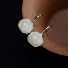 Load image into Gallery viewer, Original Silver Inlaid Fine Jade Rose Plant Floseower Earrings Lady&#39;s Fashion Jewelry
