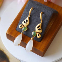 Load image into Gallery viewer, Original Natural Fine White Jade Butterfly Drop Shaped Earrings Vintage Retro Design Women&#39;s Jewelry
