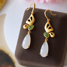 Load image into Gallery viewer, Original Natural Fine White Jade Butterfly Drop Shaped Earrings Vintage Retro Design Women&#39;s Jewelry
