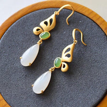 Load image into Gallery viewer, Original Natural Fine White Jade Butterfly Drop Shaped Earrings Vintage Retro Design Women&#39;s Jewelry
