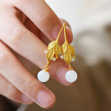 Load image into Gallery viewer, Original Natural Fine White Jade Leaf Earrings Vintage Retro Unique Craft Women Silver Jewelry
