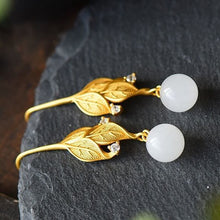 Load image into Gallery viewer, Original Natural Fine White Jade Leaf Earrings Vintage Retro Unique Craft Women Silver Jewelry
