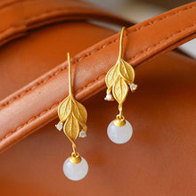 Load image into Gallery viewer, Original Natural Fine White Jade Leaf Earrings Vintage Retro Unique Craft Women Silver Jewelry
