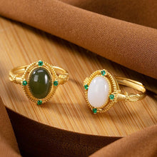 Load image into Gallery viewer, Lokaloca Natural Fine Jade Chalcedony Oval Opening Adjustable Ring
