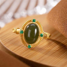 Load image into Gallery viewer, Lokaloca Natural Fine Jade Oval Opening Adjustable Ring
