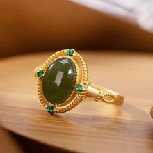 Load image into Gallery viewer, Lokaloca Natural Fine Jade Oval Opening Adjustable Ring
