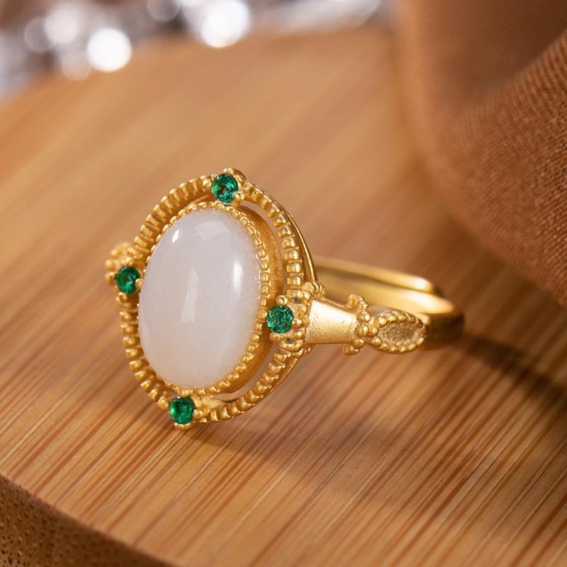 Lokaloca Natural Fine Jade Oval Opening Adjustable Ring