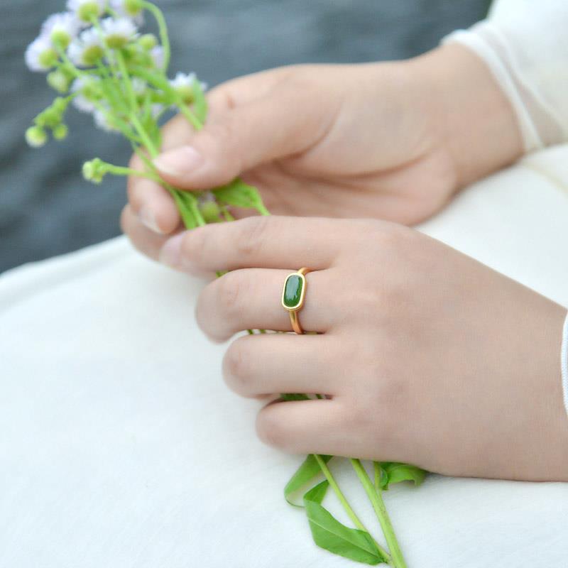 Original Natural Fine Jade Opening Adjustable Ring Elegant Exquisite Charm Silver Jewelry