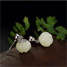 Load image into Gallery viewer, Original Natural Fine White Jade Lotus Earrings Vintage Retro Elegant Craftsmanship Charm Women&#39;s Silver Jewelry
