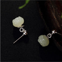 Load image into Gallery viewer, Original Natural Fine White Jade Lotus Earrings Vintage Retro Elegant Craftsmanship Charm Women&#39;s Silver Jewelry
