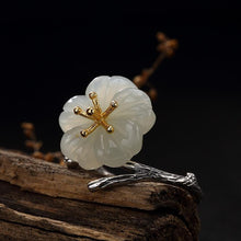 Load image into Gallery viewer, Original Natural Fine White Jade Plum Blossom Branch Craft Opening Adjustable Ring Vintage Retro Charm Holiday Gift
