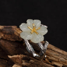 Load image into Gallery viewer, Original Natural Fine White Jade Plum Blossom Branch Craft Opening Adjustable Ring Vintage Retro Charm Holiday Gift
