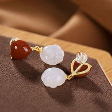 Load image into Gallery viewer, Original Natural White Jade Orchid Southern Red Agate Heart Earrings Vintage Style Retro Design Charm Women&#39;s Brand Jewelry
