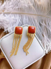 Load image into Gallery viewer, Original Natural Southern Red Agate Square Tassel Earrings Vintage Style Women&#39;s Silver Jewelry
