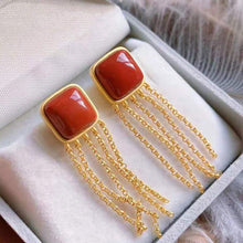 Load image into Gallery viewer, Original Natural Southern Red Agate Square Tassel Earrings Vintage Style Women&#39;s Silver Jewelry
