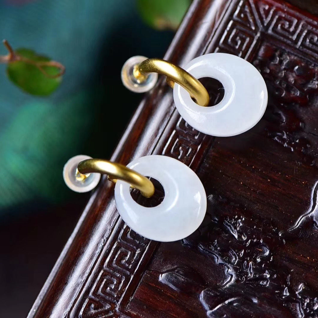 Original Natural White Jade Oval Earrings Vintage Style Retro Creative Elegant Women's Jewelry