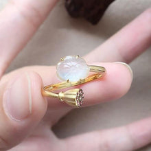 Load image into Gallery viewer, Original Natural Ice Chalcedony Lucky Lotus Creative Opening Adjustable Ring Vintage Retro Charm Women&#39;s Brand Silver Jewelry
