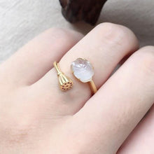 Load image into Gallery viewer, Original Natural Ice Chalcedony Lucky Lotus Creative Opening Adjustable Ring Vintage Retro Charm Women&#39;s Brand Silver Jewelry
