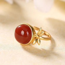 Load image into Gallery viewer, Original New Vintage Retro Dragonfly Southern Red Agate Open Ring Ladies Exquisite Elegant Ladies Silver Jewelry
