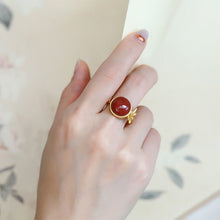 Load image into Gallery viewer, Original New Vintage Retro Dragonfly Southern Red Agate Open Ring Ladies Exquisite Elegant Ladies Silver Jewelry
