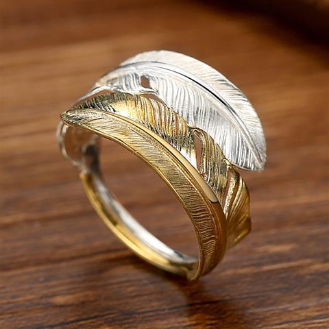 Original S925 Silver Feather Luxury Ring Men and Women Couples Ring Opening Adjustable