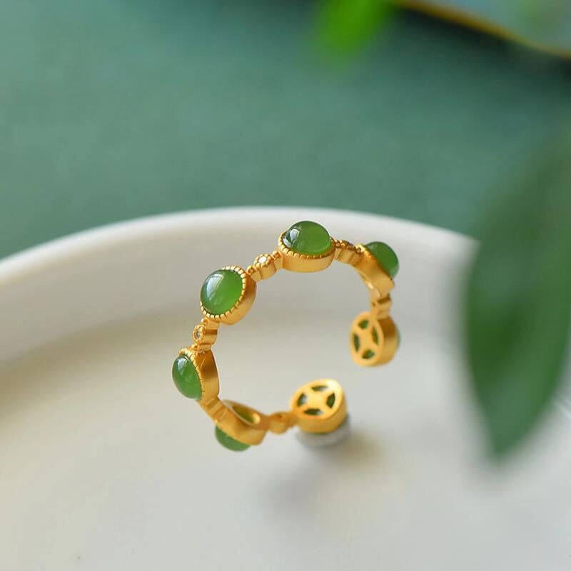 Lokaloca Original Green Jade Jasper Opening Adjustable Ring