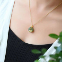 Load image into Gallery viewer, Original Ancient Golden Craftsmanship Inlaid Lotus and Fine Jade Necklace Pendant Vintage Style Ladies Jewelry
