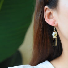 Load image into Gallery viewer, Original Craftsmanship Inlaid Natural Fine White Jade Tassel Earrings Elegant and Luxurious Female Silver Jewelry
